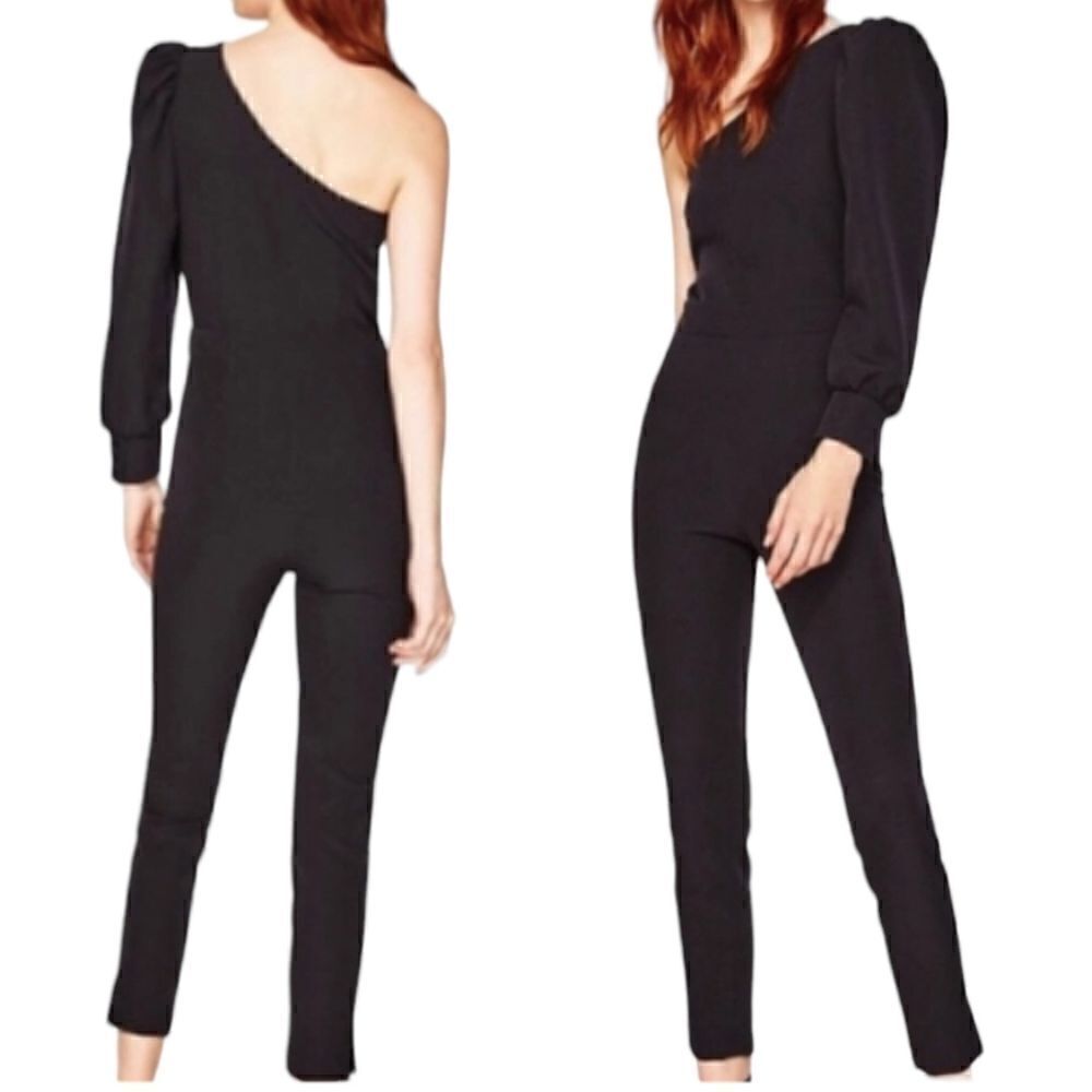 Zara Womens Black One ShoulderโJumpsuit with Puffy Sleeve Sz Small